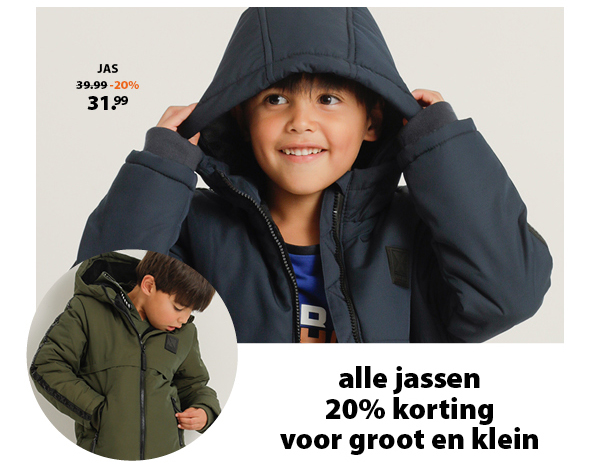 alle jassen 20% korting voor groot en klein